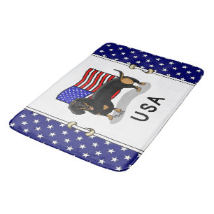 USA American Flag Dachshund - (black & tan) Bath Mat