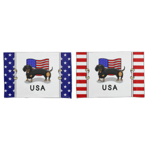 USA American Flag Dachshund - (black & tan) Pillowcase