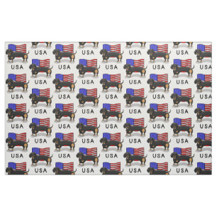 USA American Flag Dachshund Dachsie (black & tan) Fabric