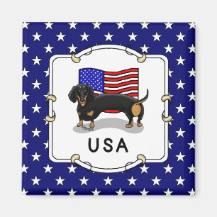 USA American Flag Dachshund Dachsie (black & tan) Magnet
