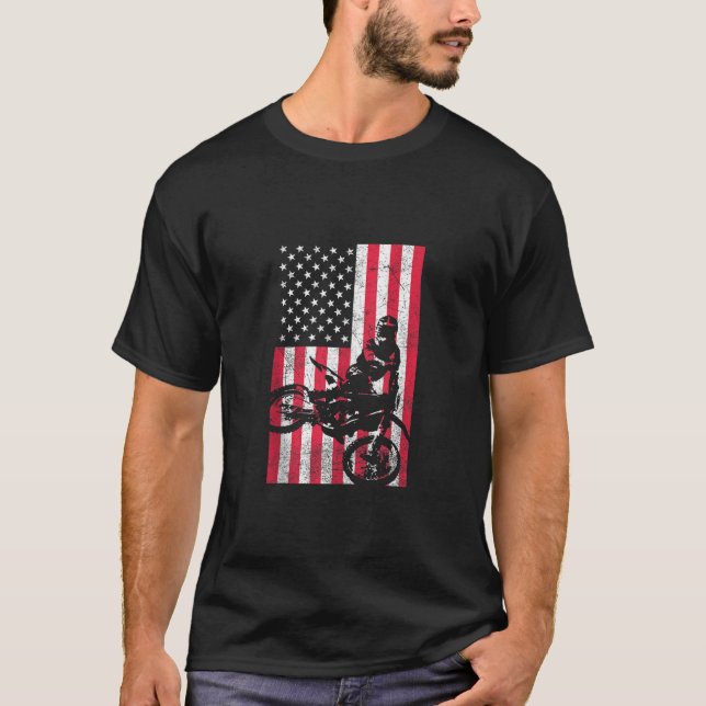 USA American Flag Dirt Bike Red White Blue 4th of  T-Shirt (Front)