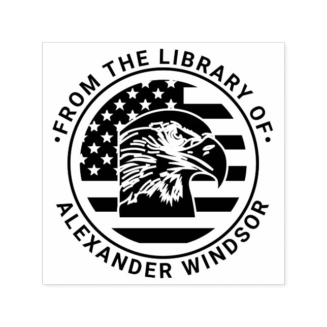 USA American Flag, Eagle Head Library Book Name Self-inking Stamp (Design)