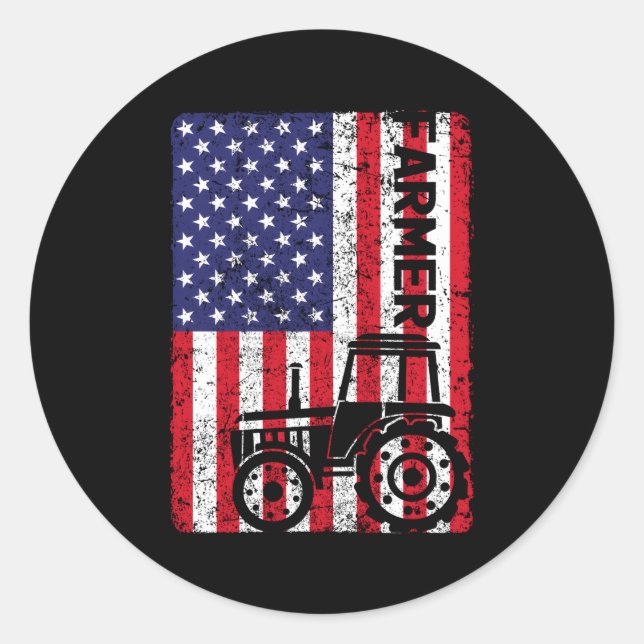 Usa American Flag Farm Tractor Farmer Farming Classic Round Sticker (Front)