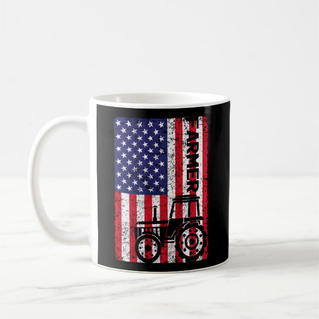 Usa American Flag Farm Tractor Farmer Farming Coffee Mug (Left)
