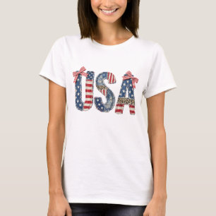 USA American Flag, FAUX Patchwork, 250 Years  T-Shirt