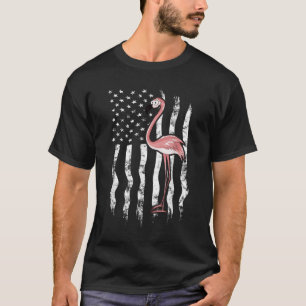 USA American Flag Funny Cute Pink Cartoon Flamingo T-Shirt