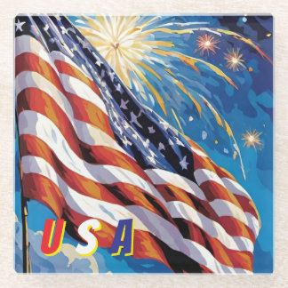 USA American Flag Glass Coaster