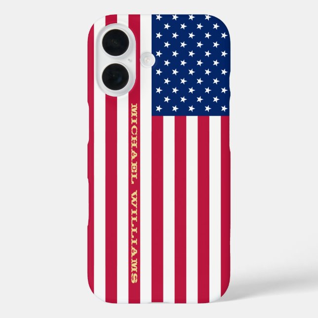 USA American Flag Gold Monogram Patriotic Stylish Case-Mate iPhone Case (Back)