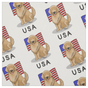 USA American Flag Golden Retriever Dog Fabric