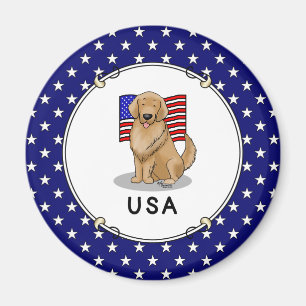 USA American Flag Golden Retriever Dog Patriotic Magnet