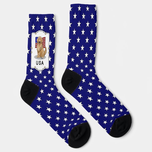 USA American Flag Golden Retriever Dog Patriotic Socks (Right)