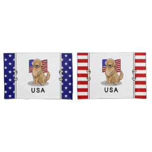 USA American Flag Golden Retriever Dog Pillowcase