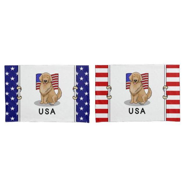 USA American Flag Golden Retriever Dog Pillowcase (Front-Set)