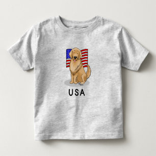USA American Flag Golden Retriever Dog Toddler T-Shirt