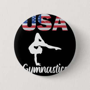 Usa American Flag Gymnastics Tee Gymnast 4th Of Ju 6 Cm Round Badge