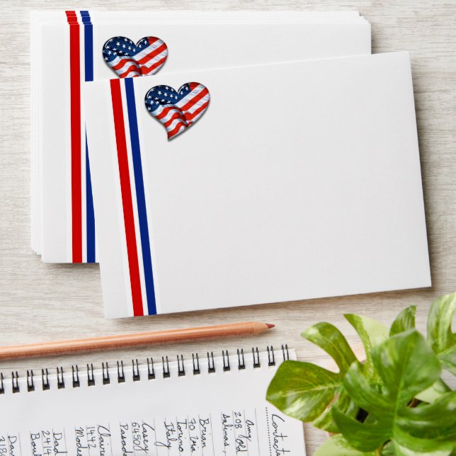 USA American Flag Heart Envelope (Stacked)