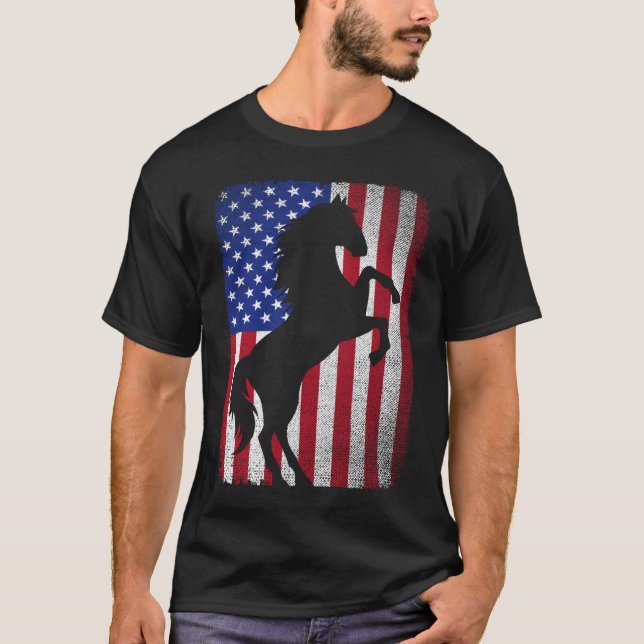  USA American Flag Horse Lover USA Patriotic 4th o T-Shirt (Front)