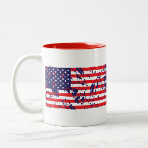 USA - American Flag in a Distressed Pattern Two-Tone Coffee Mug