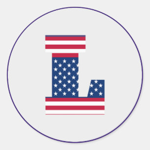 USA American Flag Letter L Classic Round Sticker