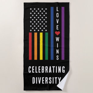 USA American Flag Love Wins LGBTQ Gay Pride Beach Towel