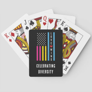USA American Flag Love Wins LGBTQ Pansexual Pride Playing Cards