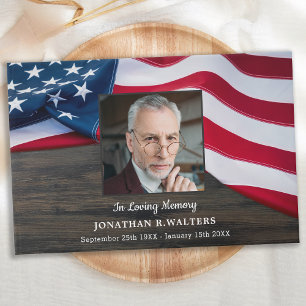 USA American Flag Memorial Photo Military Funeral Guest Book