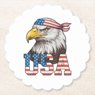 USA American Flag Men Women Kids Bald Eagle Patrio Paper Coaster