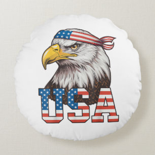 USA American Flag Men Women Kids Bald Eagle Patrio Round Cushion
