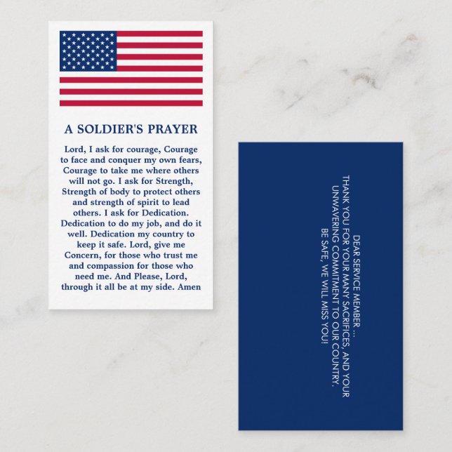 USA American Flag Military A Soldier's Prayer Business Card (Front/Back)