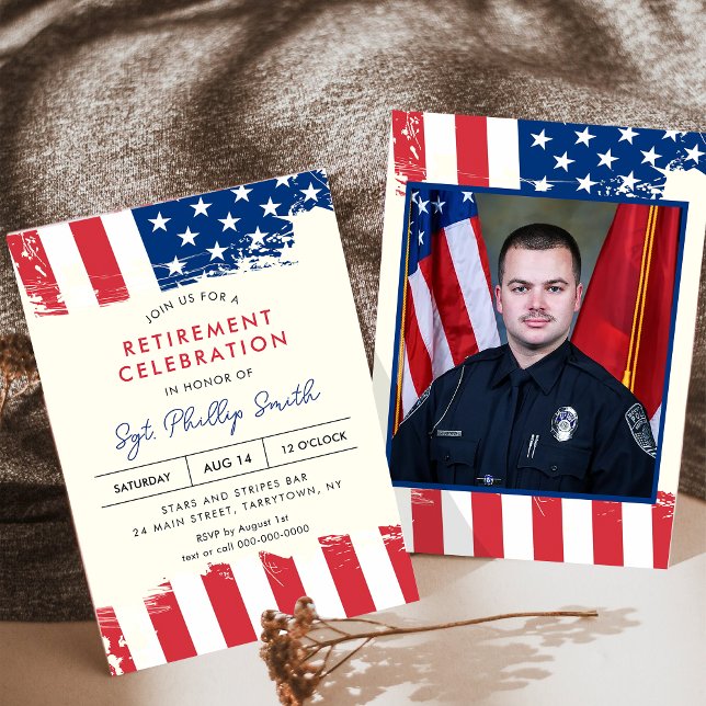 USA American Flag Military Police Retirement Party Invitation (Creator Uploaded)