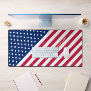 USA American Flag Monogram Patriotic Customisable Desk Mat