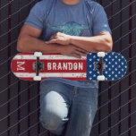 USA American Flag Monogram Patriotic Personalised  Skateboard<br><div class="desc">Show your American pride or give a special gift with this USA American Flag skateboard in a distressed worn grunge design. This united states of america flag skateboard design with stars and stripes in red white and blue is perfect for fourth of July parties, Memorial day party , family reunions,...</div>