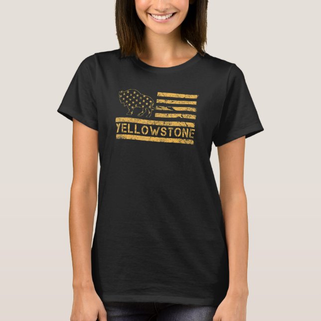USA American Flag National Park Wyoming Yellowston T-Shirt (Front)