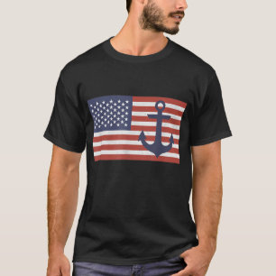 USA American Flag Nautical Blue Anchor Patriotic T-Shirt