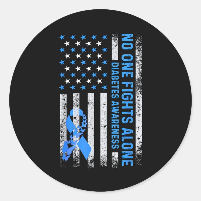 Usa American Flag No Fighting Alone Diabetes Aware Classic Round Sticker (Front)