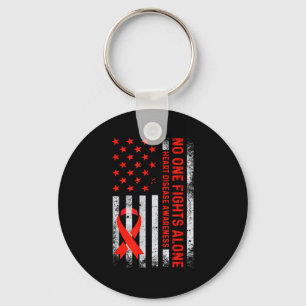 Usa American Flag No Fighting Alone Heart Disease Key Ring