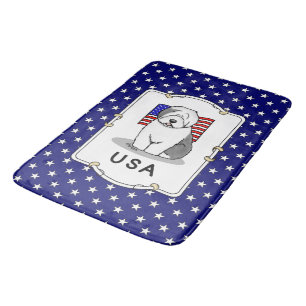 USA American Flag Old English Sheepdog (Grey 1) Bath Mat
