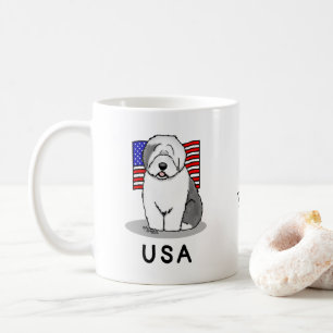 USA American Flag Old English Sheepdog (Grey 1) Coffee Mug