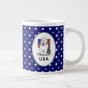 USA American Flag Old English Sheepdog (Grey 1) Large Coffee Mug
