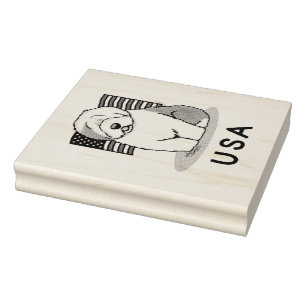 USA American Flag Old English Sheepdog (Grey 1) Rubber Stamp