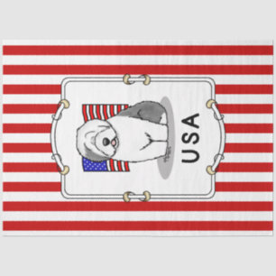 USA American Flag Old English Sheepdog (Grey 1) Tissue Paper