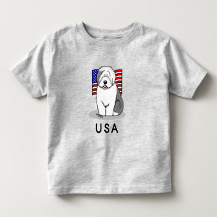 USA American Flag Old English Sheepdog (Grey 1) Toddler T-Shirt
