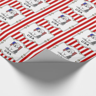 USA American Flag Old English Sheepdog (Grey 1) Wrapping Paper