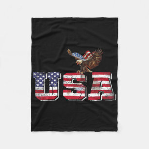 Usa American Flag Patriotic 4th Of July Eagle For  Fleece Blanket