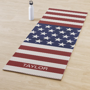 USA American Flag Patriotic Custom Name or Text Yoga Mat