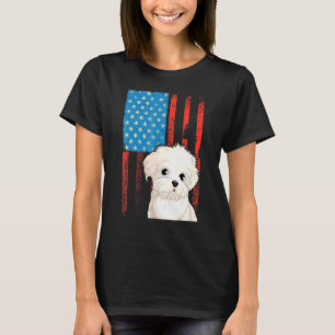 Usa American Flag Patriotic Dog Bichon Frise T-Shirt
