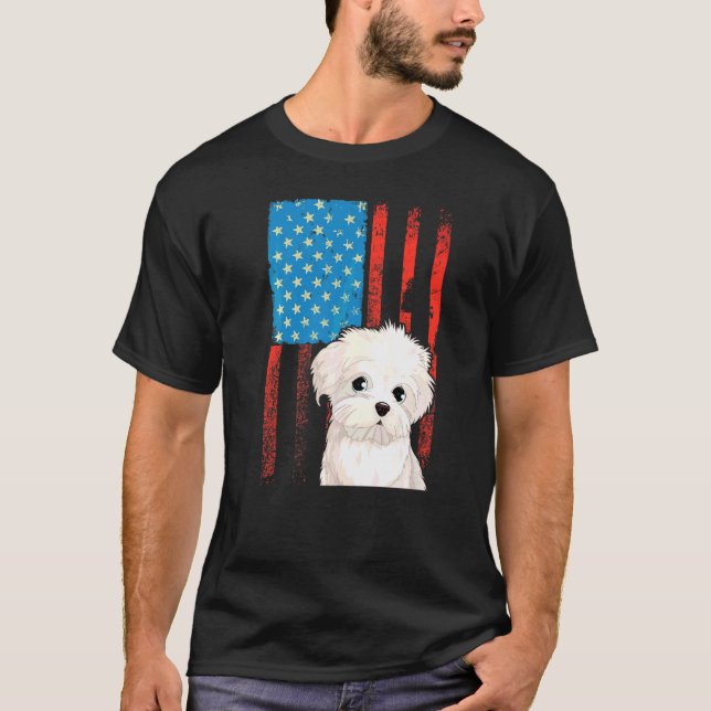 Usa American Flag  Patriotic Dog Bichon Frise T-Shirt (Front)