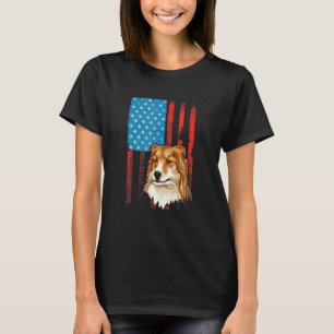 Usa American Flag  Patriotic Dog Shetland Sheepdog T-Shirt