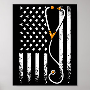 Usa American Flag Patriotic Nurse Day Week 4th Of Poster