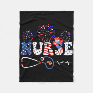 Usa American Flag Patriotic Nurse Stethoscope 4th  Fleece Blanket
